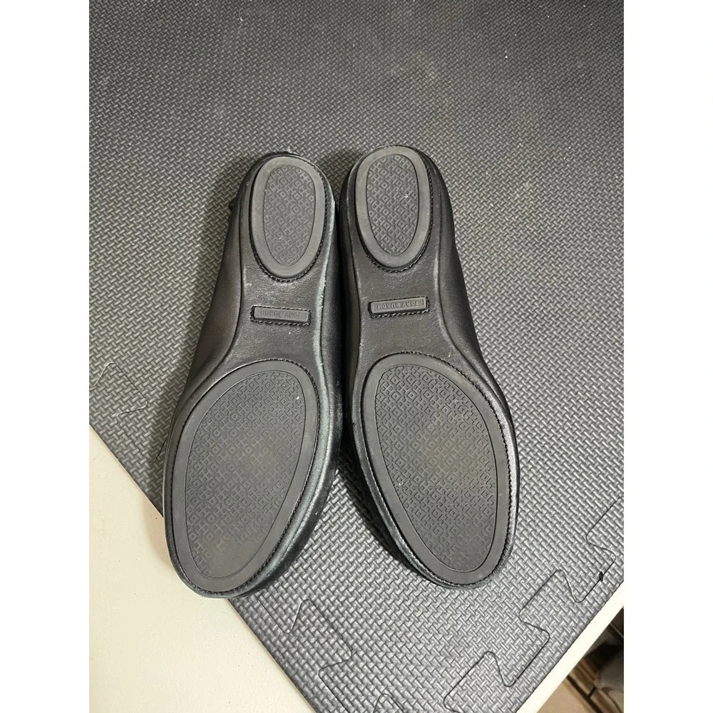 Tory Burch Minnie Travel Ballet Flats 7.5M Black‎ Gold Logo Leather Medallion